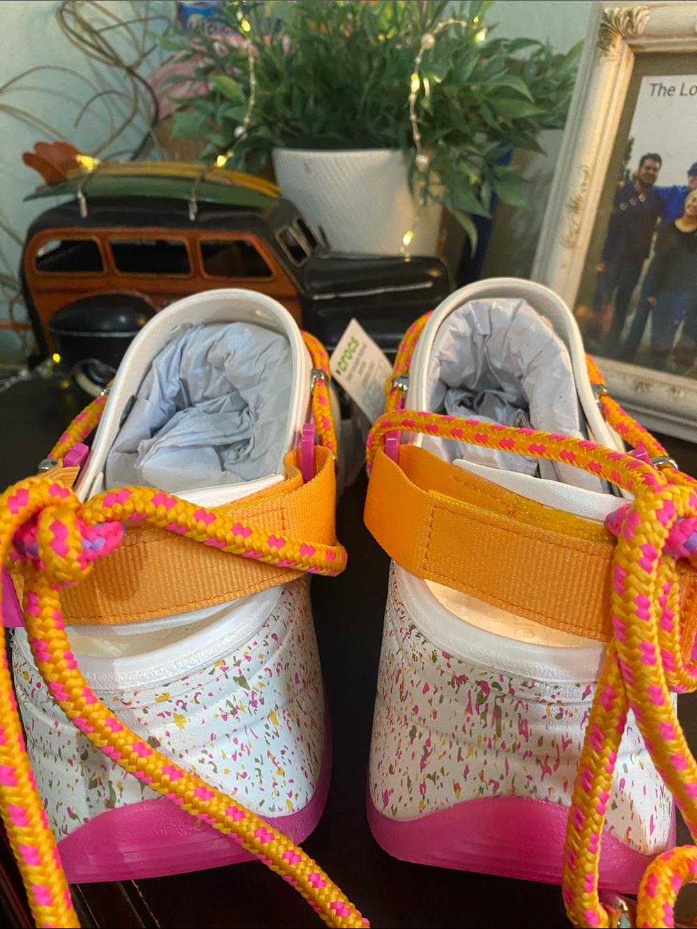 CROCS White Sandal with Pink & Yellow Rope Accents - Picture 3 of 5